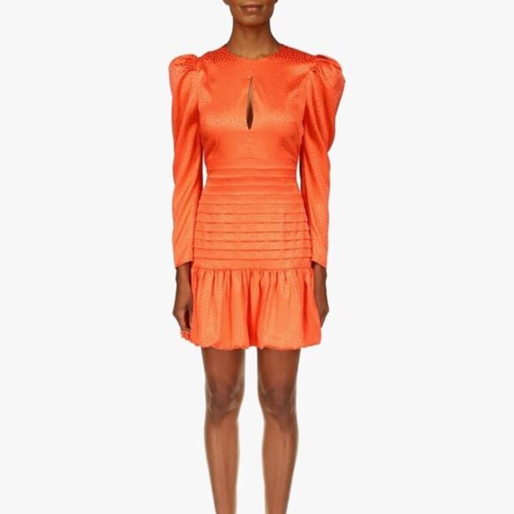 ONE33 Social jacquard keyhole dress puff sleeve mini‎ orange NEW